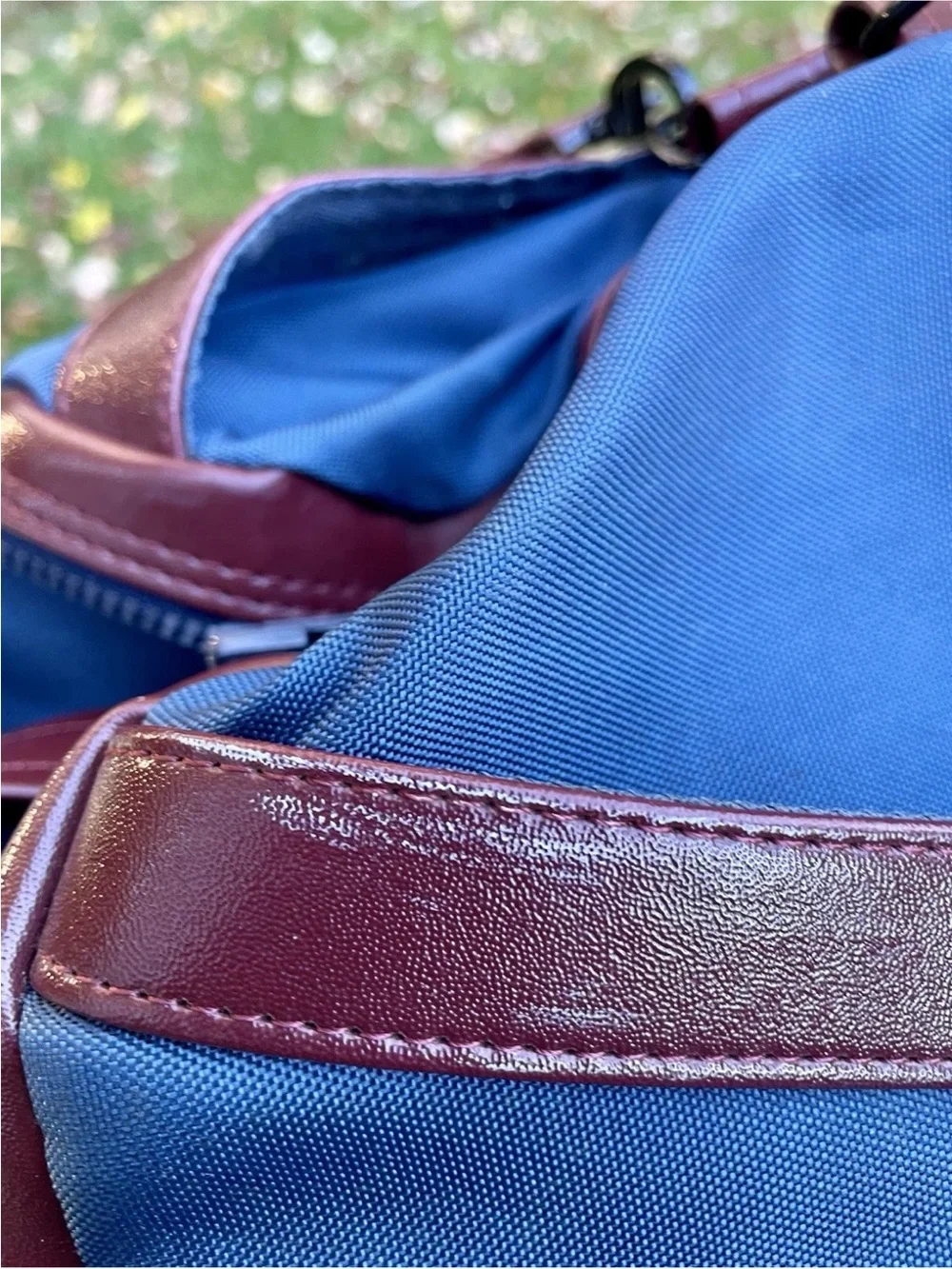 Yves St Laurent YSL Navy Blue Duffel with Brown Leather Trim